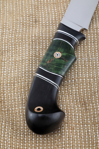 Hunting knife M390 handle carbon Karelian birch green black hornbeam