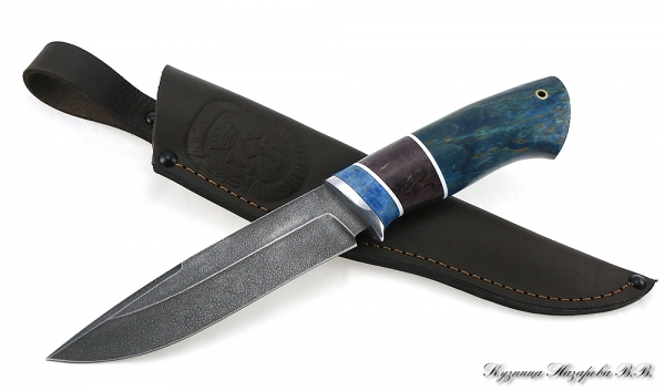 Moray Eel Knife HV-5 stabilized Karelian birch (purple+blue)