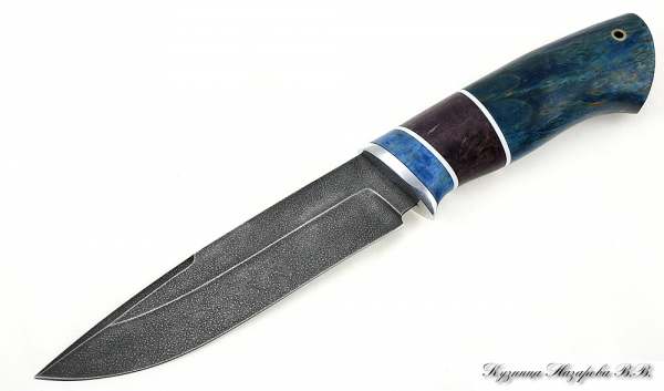 Moray Eel Knife HV-5 stabilized Karelian birch (purple+blue)
