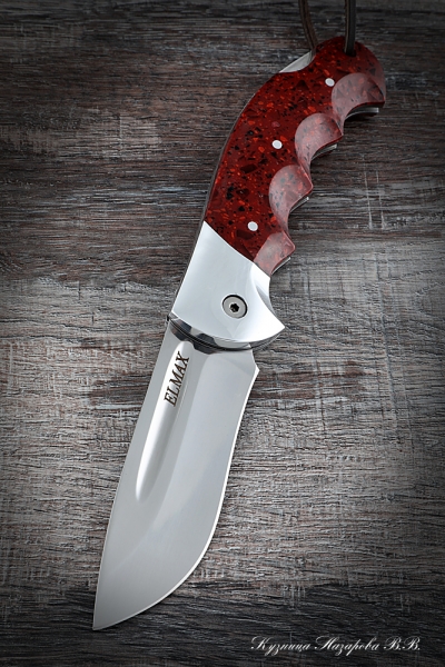 Нож складной Орел сталь Elmax накладки акрил красный с дюралью