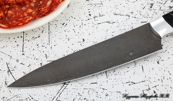 Кухонный нож Шеф № 9 сталь Х12МФ рукоять акрил черный