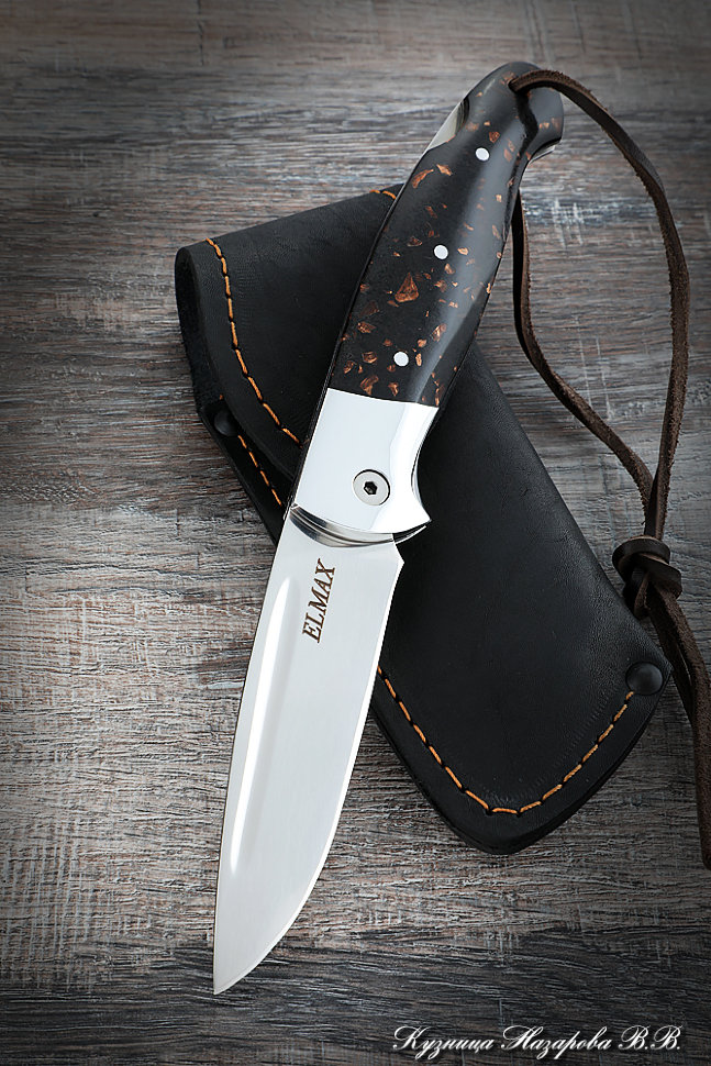 Нож складной Сова сталь Elmax накладки акрил коричневый с дюралью