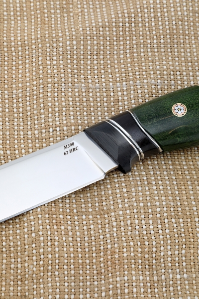 Нож Овод М390 рукоять карбон карельская береза зеленая черный граб (New)