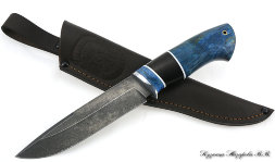 Moray Eel Knife HV-5 black hornbeam stabilized Karelian birch (blue)