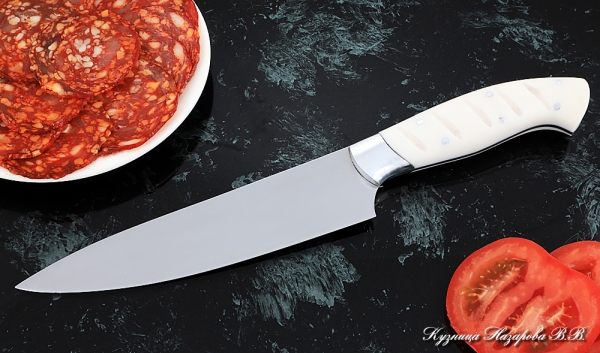 Кухонный нож Шеф № 9 сталь 95Х18 рукоять акрил белый