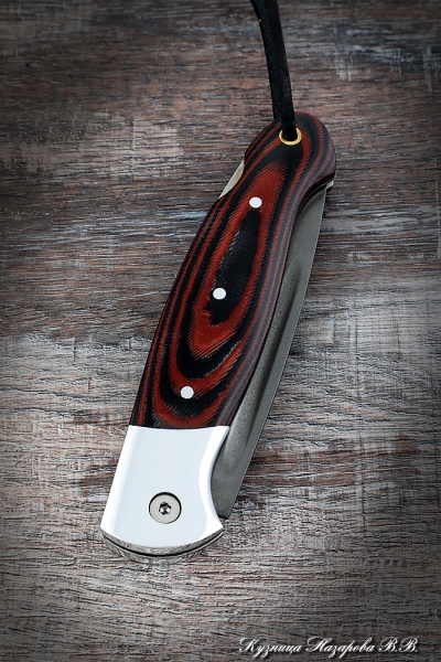 Нож складной Сова сталь Х12МФ накладки микарта красная с дюралью