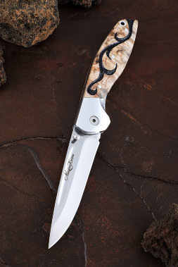 Нож складной Аист сталь Elmax  накладки карельская береза резная (Coutellia)