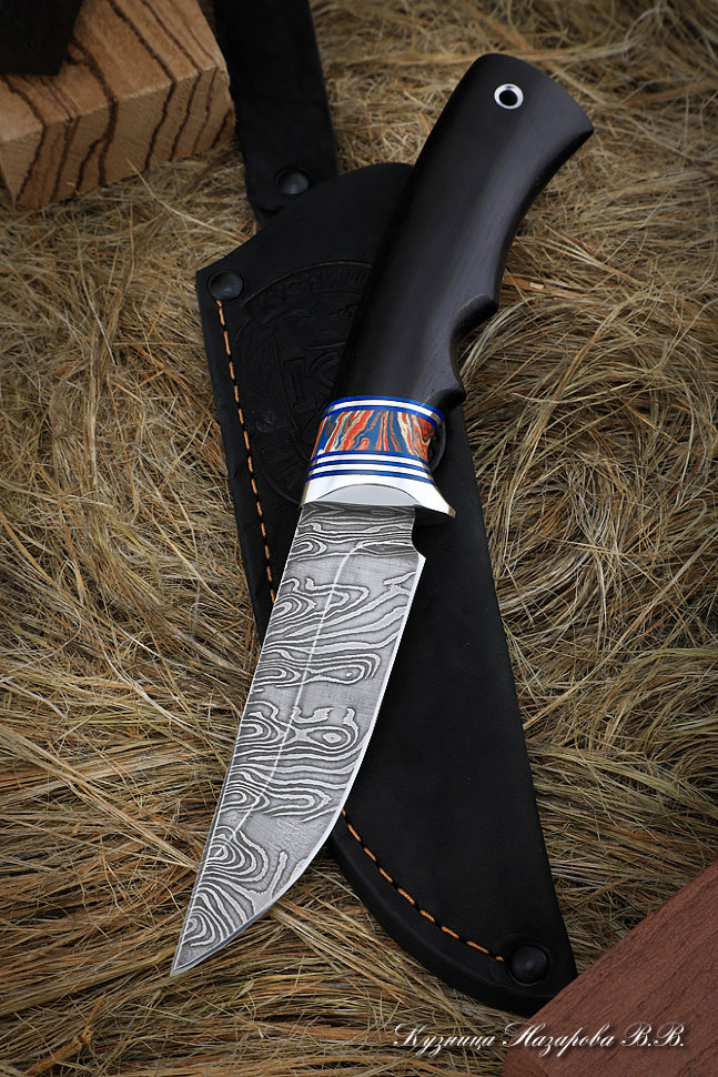 Нож Ежик дамаск волнистый черный граб акрил