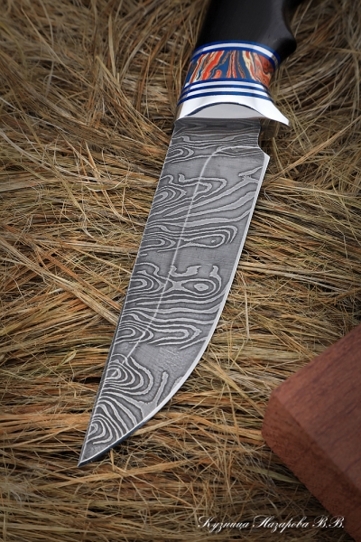 Knife Hedgehog Damascus wavy black hornbeam acrylic