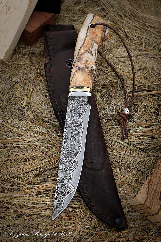 Gadfly knife 2 Damascus laminated Karelian birch