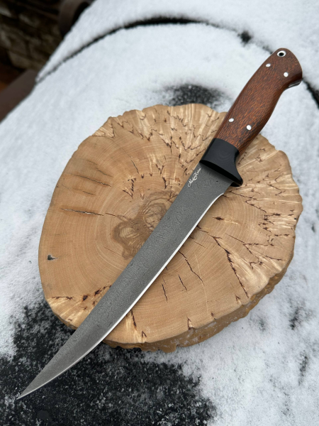 Шеф нож №7 сталь х12мф цельнометаллический, накладки палисандр и G10 черные (распродажа)