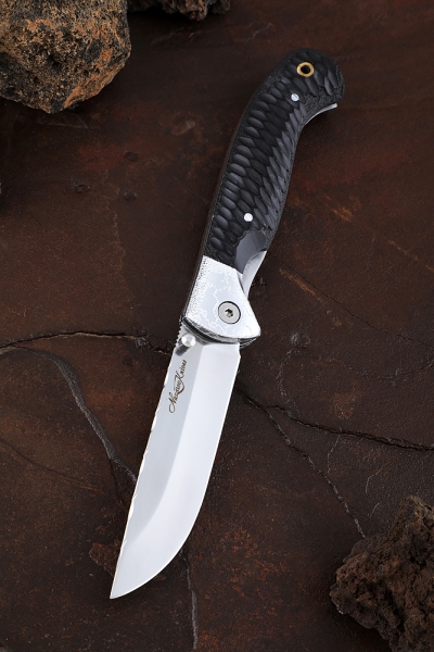 Нож складной Ладья сталь Elmax накладки черный граб резной (Coutellia)