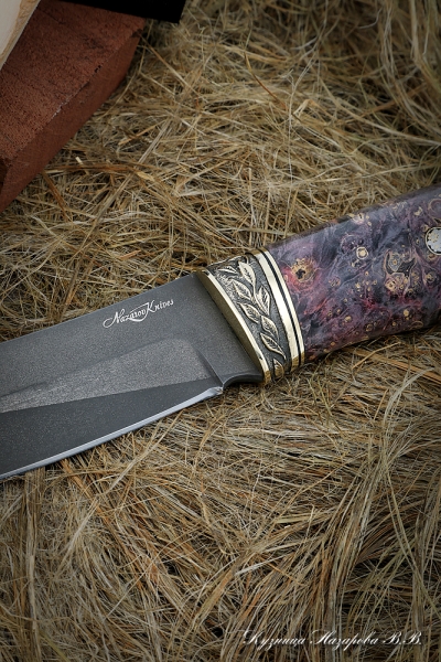 Knife Volcano wootz steel Karelian birch purple bronze