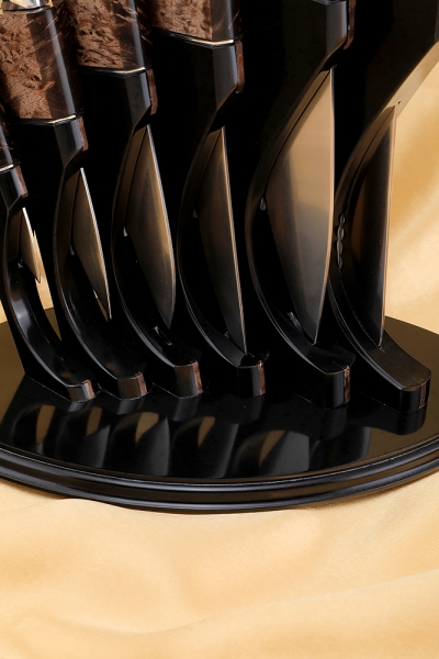 Подставка с набором из 6 ножей S390  акрил черный карельская береза коричневая