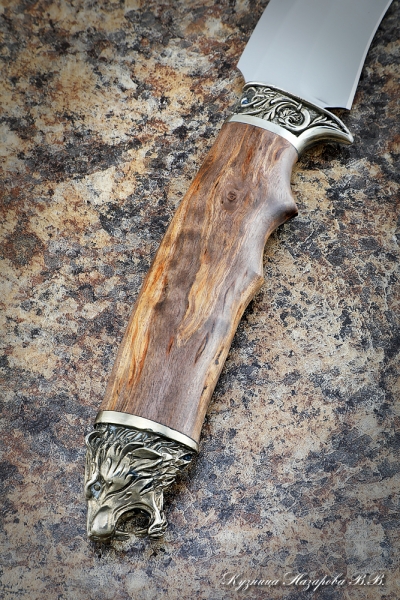 Knife Elephant H12MF Karelian birch brown with nickel silver