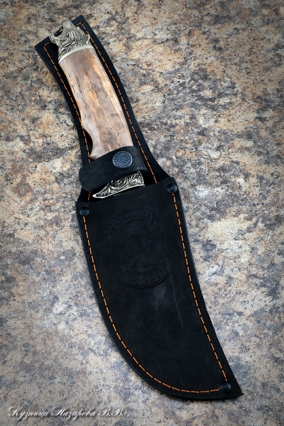 Нож Слон Х12МФ карельская береза коричневая с мельхиором