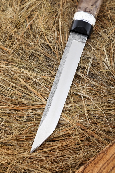 Нож Сойка Elmax рукоять G10 черная, рог лося, карельская береза коричневая