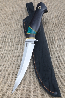 Нож Щука сталь КН-01, рукоять черный граб и акрил зеленый