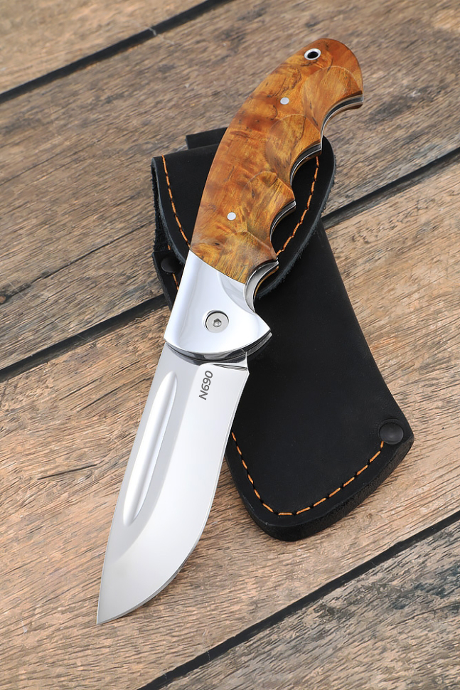 Складной нож "Орел" сталь N690, накладки карельская береза желтая 