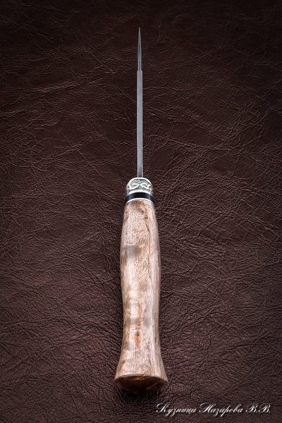 Knife Monitor Lizard damascus laminated Karelian birch brown nickel silver