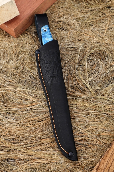 Knife Jur Elmax handle G10 black, elk horn, Karelian birch blue