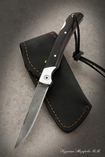 Folding knife Mexican steel damascus lining black hornbeam