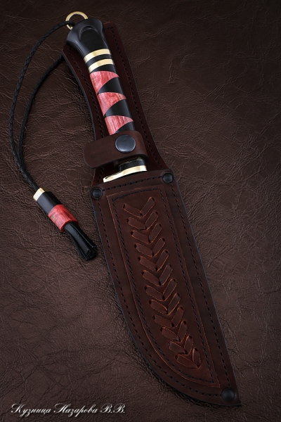 Нож Узбекский дамаск латунь черный граб карельская береза красная