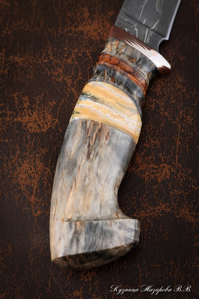 Нож Штык дамаск торцевой мокуме-гане карельская береза комбинированная кость мамонта ножны карельская береза