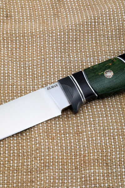 Нож Засапожный Elmax - сатин рукоять карбон карельская береза зеленая черный граб