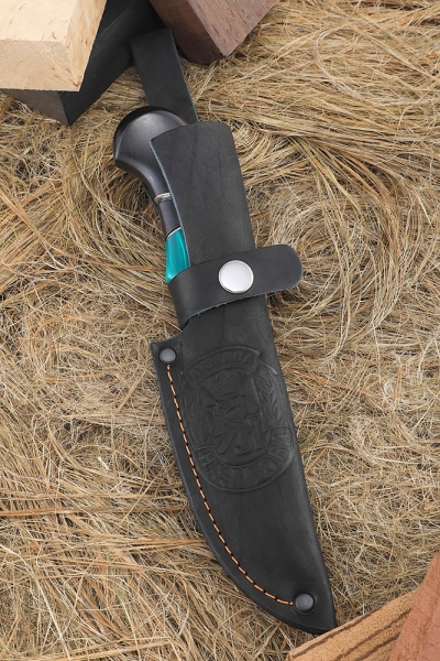 Нож Ловчий КН-01 рукоять черный граб карельская береза акрил зеленый