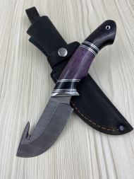 Нож Шкуросъемный дамаск, стабилизированная карельская береза фиолетовая черный граб (распродажа)