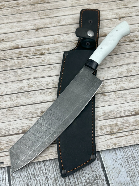 Кухонный Шеф нож №14 дамаск цельнометаллический G10 белая (распродажа)