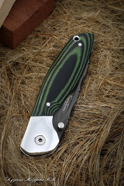 Нож складной Аист сталь Булат накладки микарта зеленая с дюралью