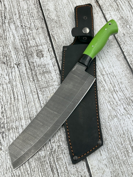 Кухонный Шеф нож №14 дамаск цельнометаллический G10 зеленая (распродажа) с