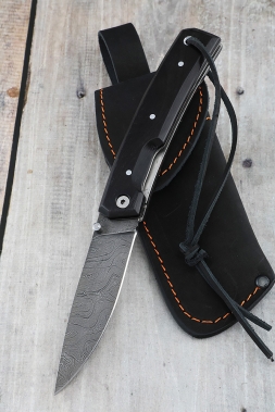 Folding Camping Knife Damascus Steel Handle Black Hornbeam