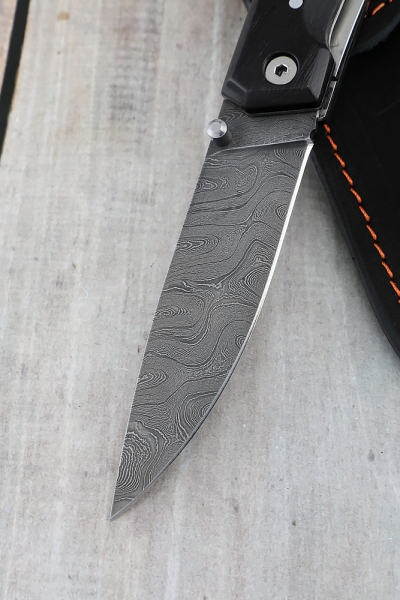 Folding Camping Knife Damascus Steel Handle Black Hornbeam