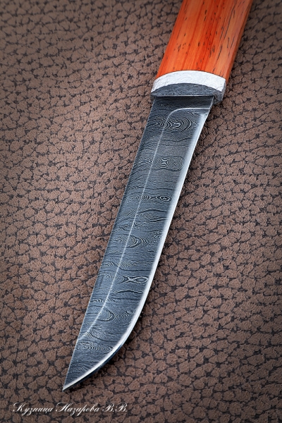Lady's knife 3 damascus handle and scabbard paduk