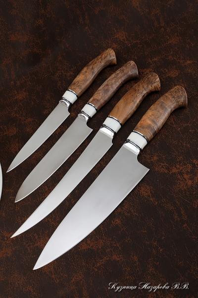 Stand with a set of four knives S390 acrylic white Karelian birch brown