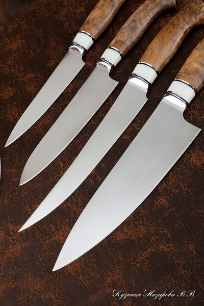 Подставка с набором из четырех ножей S390 акрил белый карельская береза коричневая