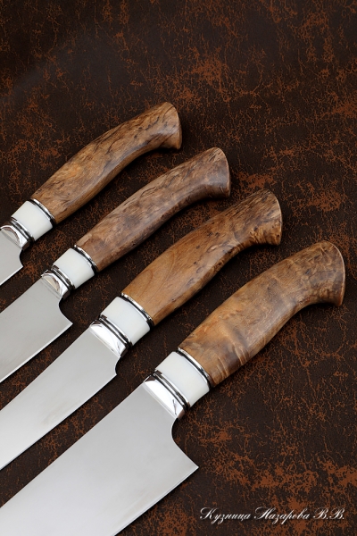 Stand with a set of four knives S390 acrylic white Karelian birch brown