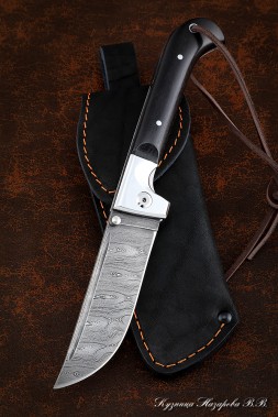 Folding knife Pchak steel Damascus lining Black hornbeam