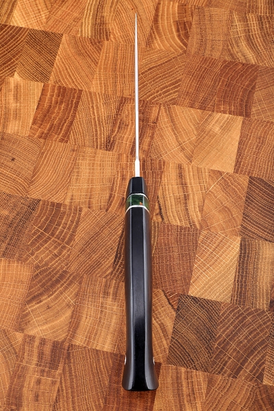 Shaman knife M390 handle G10 black, Karelian birch green, black hornbeam