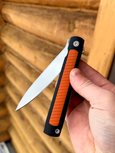 Folding knife Sviyaz steel x12mf lining G10 black and orange (bearing)