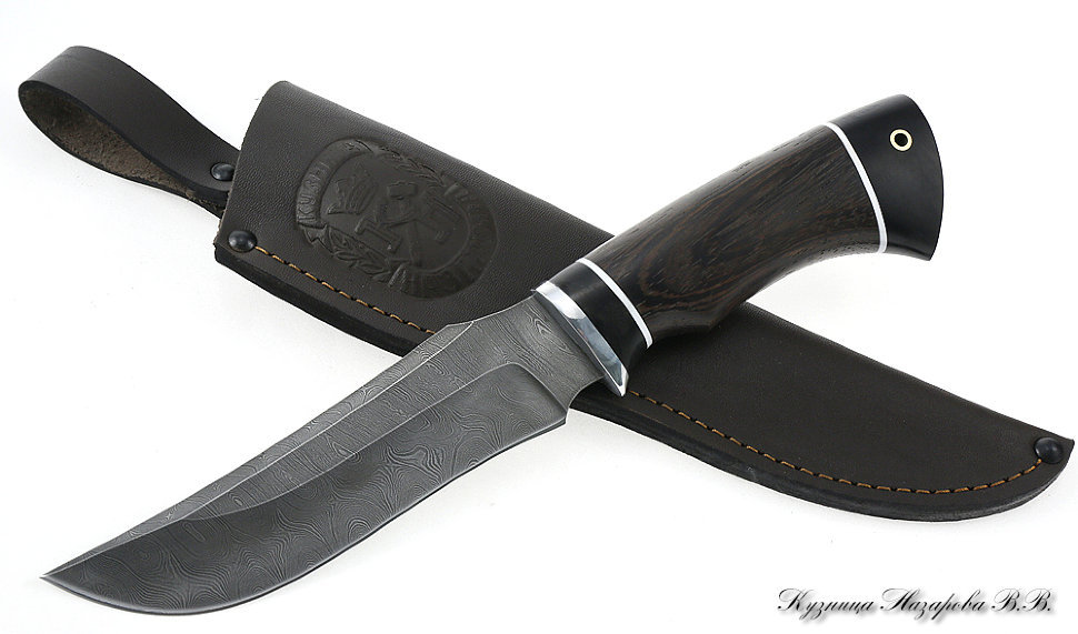 Нож Мангуст дамаск черный граб венге