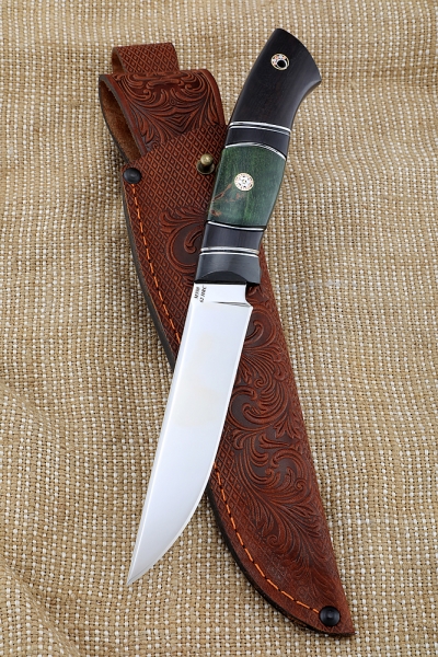 Knife Irbis-2 M390 handle carbon Karelian birch green black hornbeam