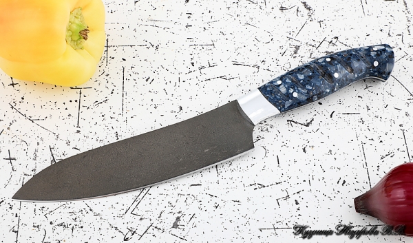 Кухонный нож Шеф № 10 сталь Х12МФ рукоять акрил синий