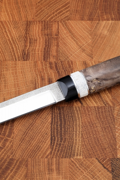 Нож Сойка М390 рукоять G10 черная, рог лося, карельская береза коричневая