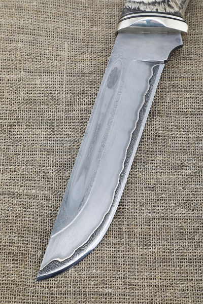 Нож Боец ламинация S 390 в  крученом дамаске,   бивень моржа железное дерево