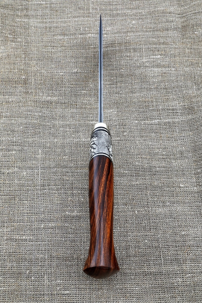 Нож Боец ламинация S 390 в  крученом дамаске,   бивень моржа железное дерево