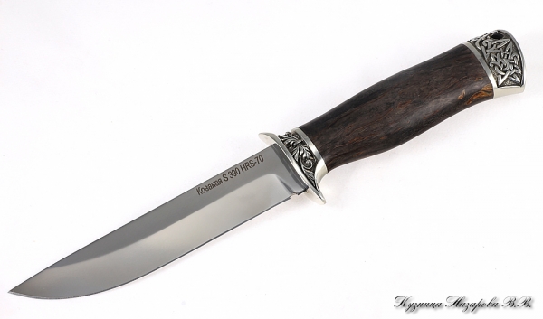 Нож Пехотинец S390 мельхиор стабилизированная карельская береза (коричневая)